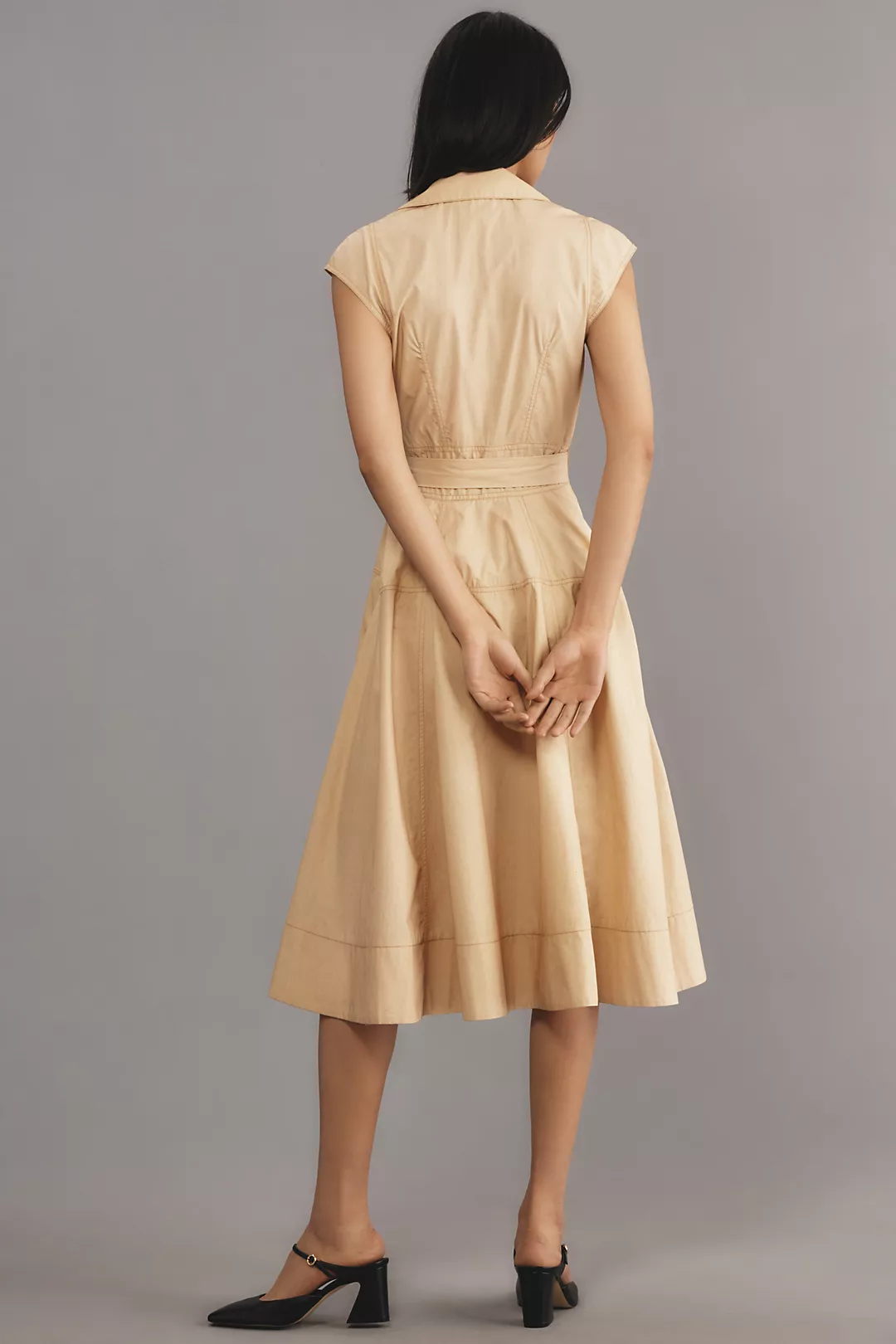 By Anthropologie Short-Sleeve V-Neck Wrap Midi Shirt Dress