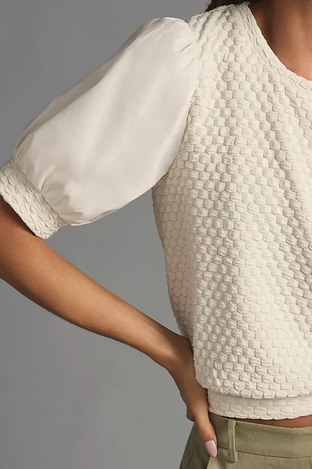 Porridge Puff-Sleeve Pullover Top Stone