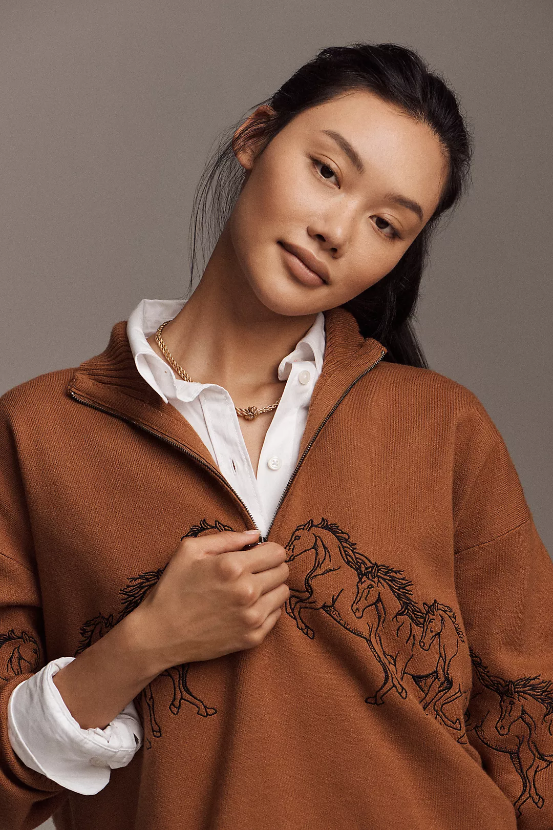 The Montana Mock-Neck Half-Zip Sweater by Maeve