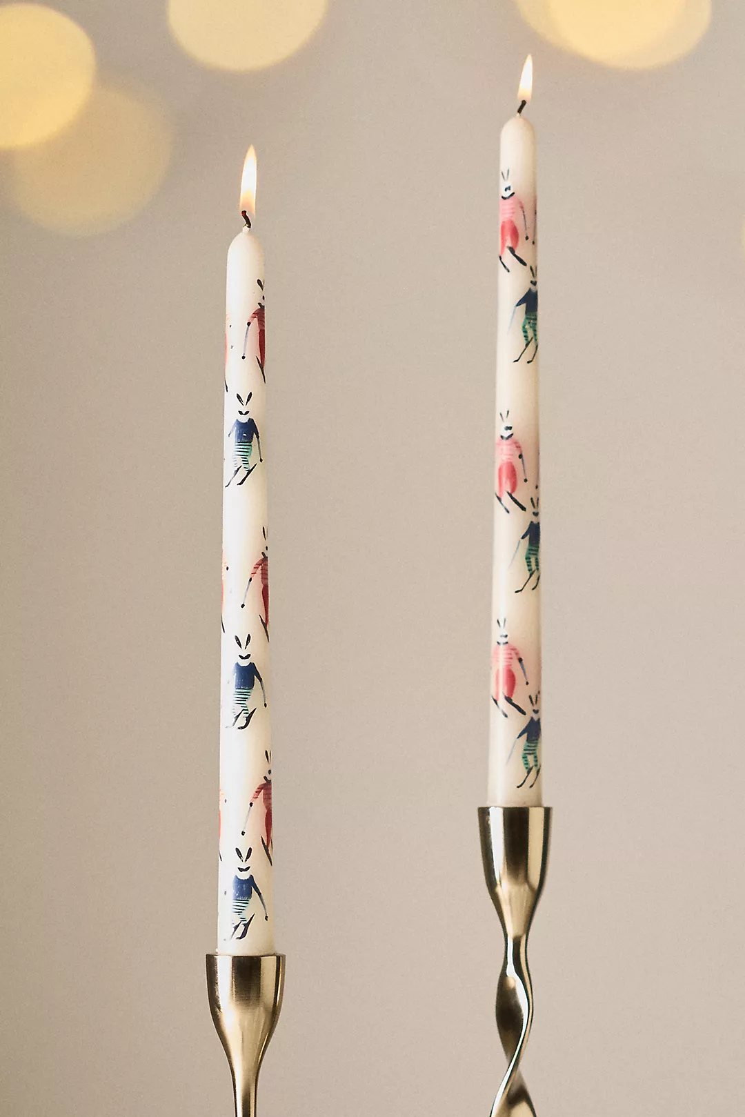 Festive Handpainted Taper Candles, Set of 2