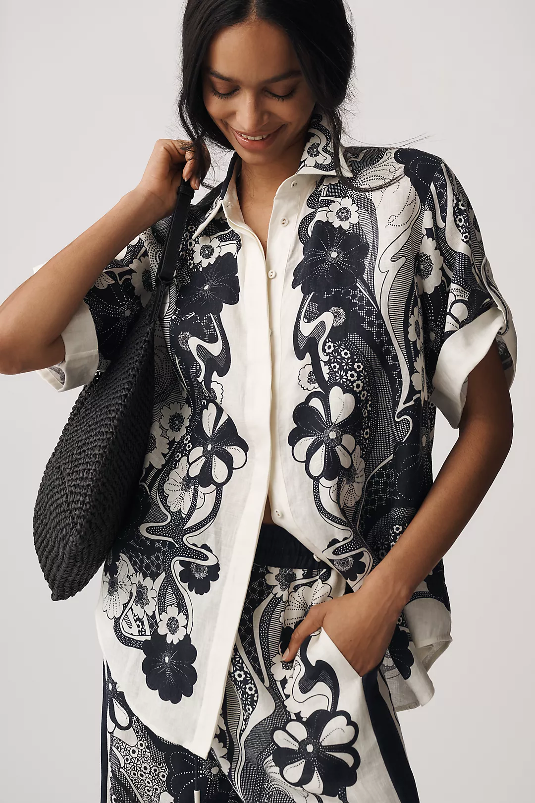 ALÉMAIS Mickey Linen Short-Sleeve Buttondown Shirt