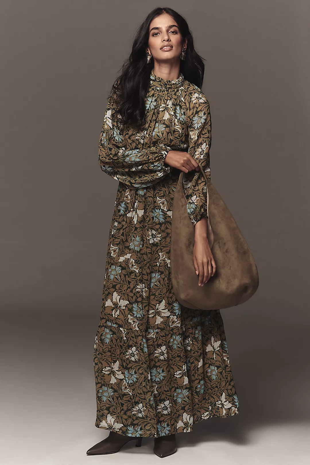 The Somerset Long-Sleeve Mock-Neck Chiffon Maxi Dress