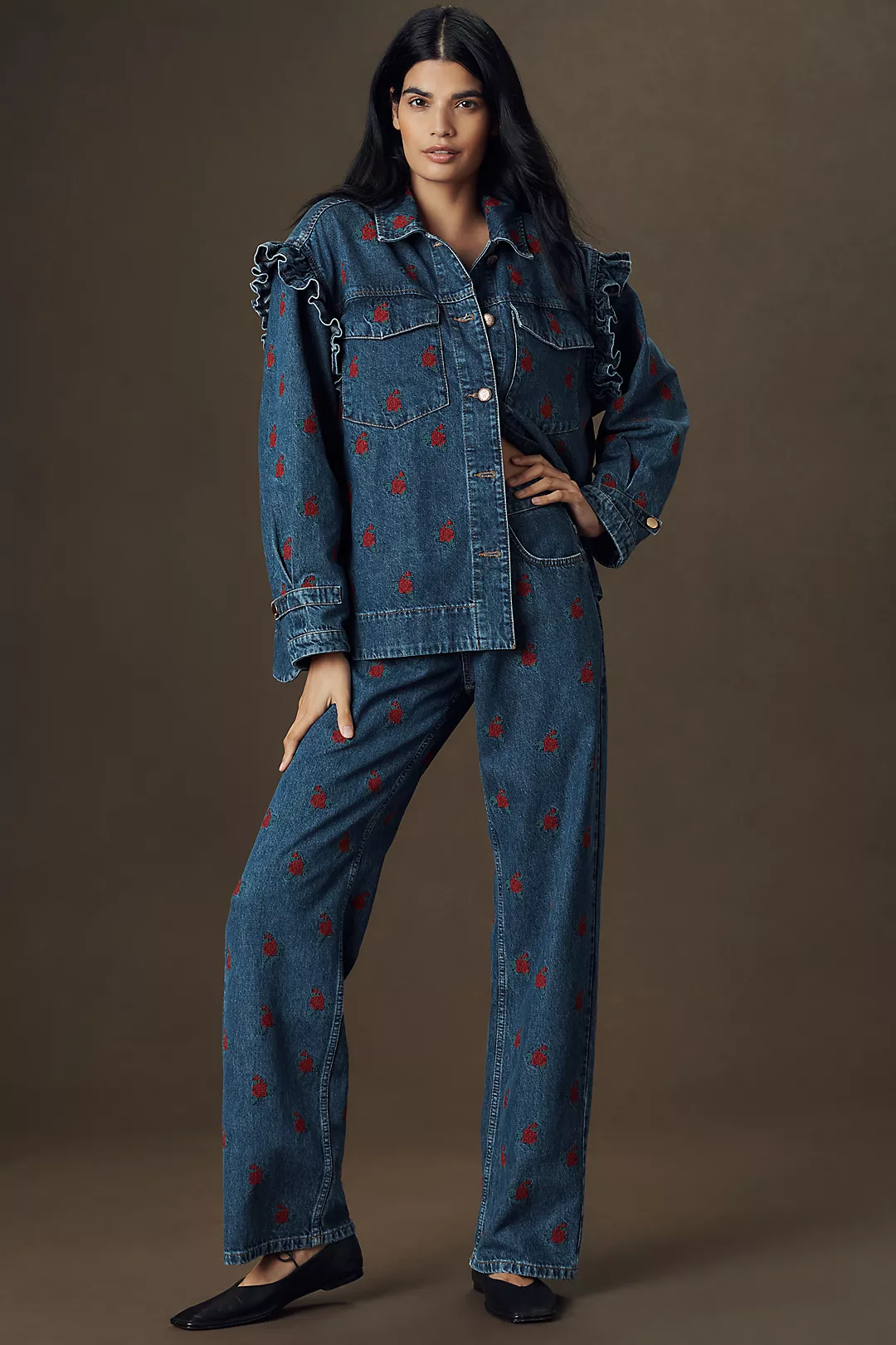 Farm Rio Embroidered Straight-Leg Jeans