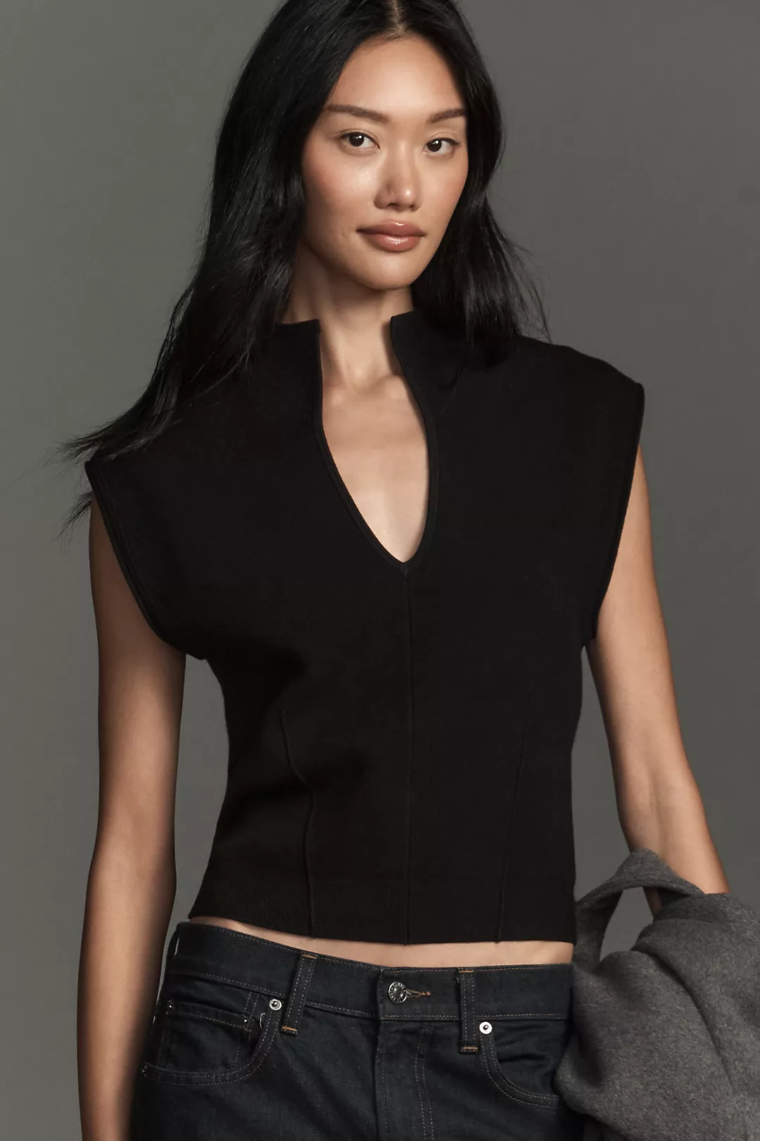 By Anthropologie Cap-Sleeve V-Neck Sweater Tee