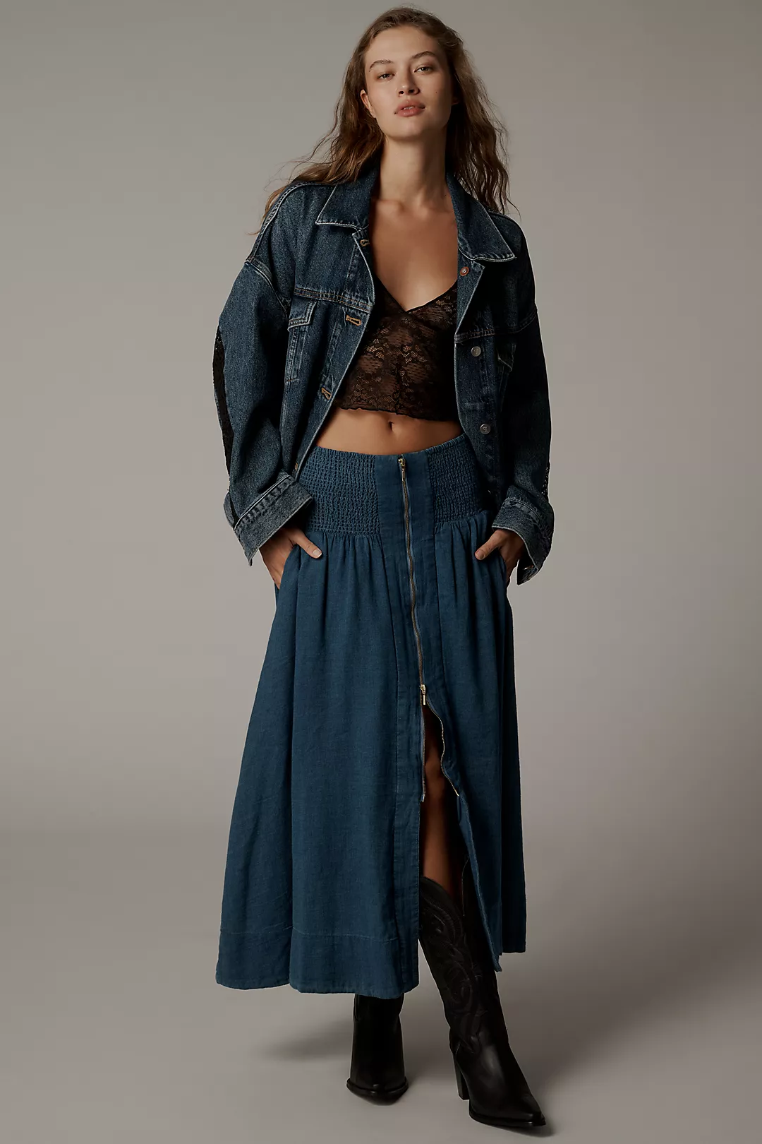 The Tommie Zip-Front Midi Skirt