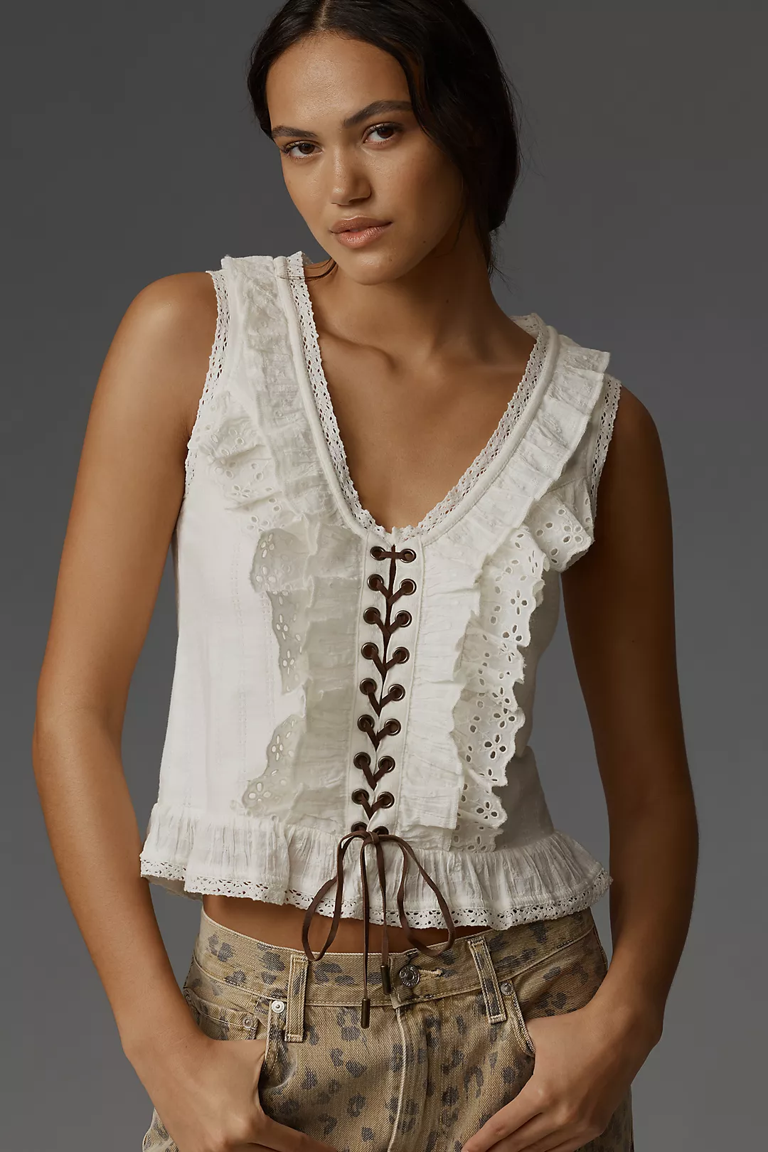 Pilcro Eyelet Ruffle Tank