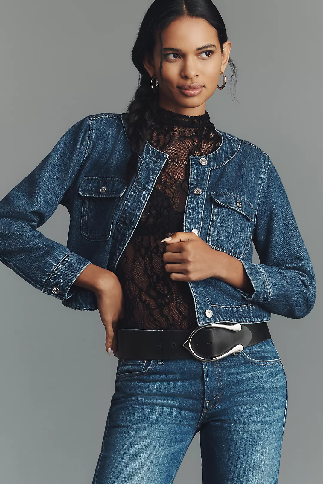 PAIGE Kylian Collarless Denim Jacket