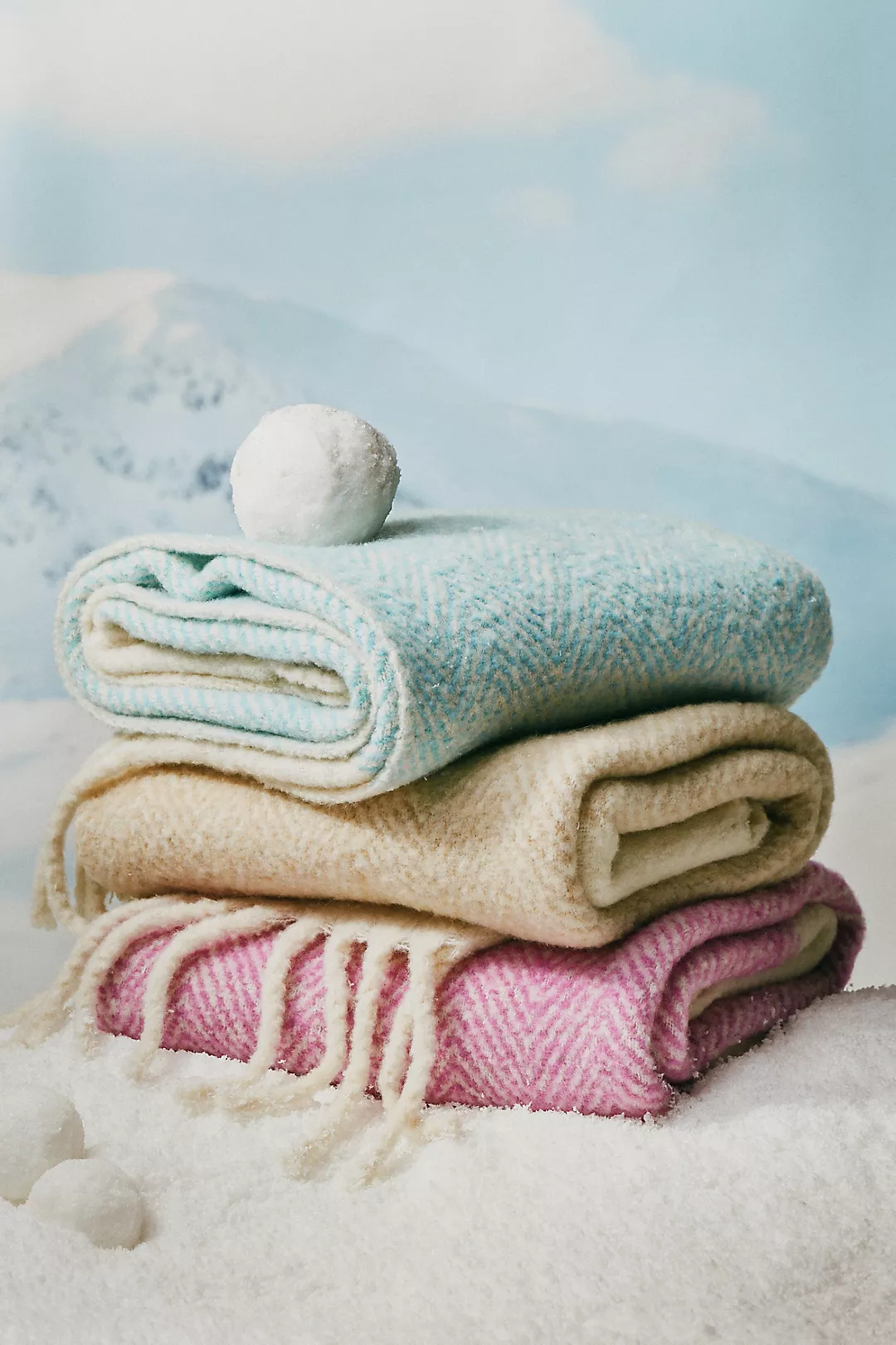 Laurie Herringbone Woven Wool Fringe Throw Blanket