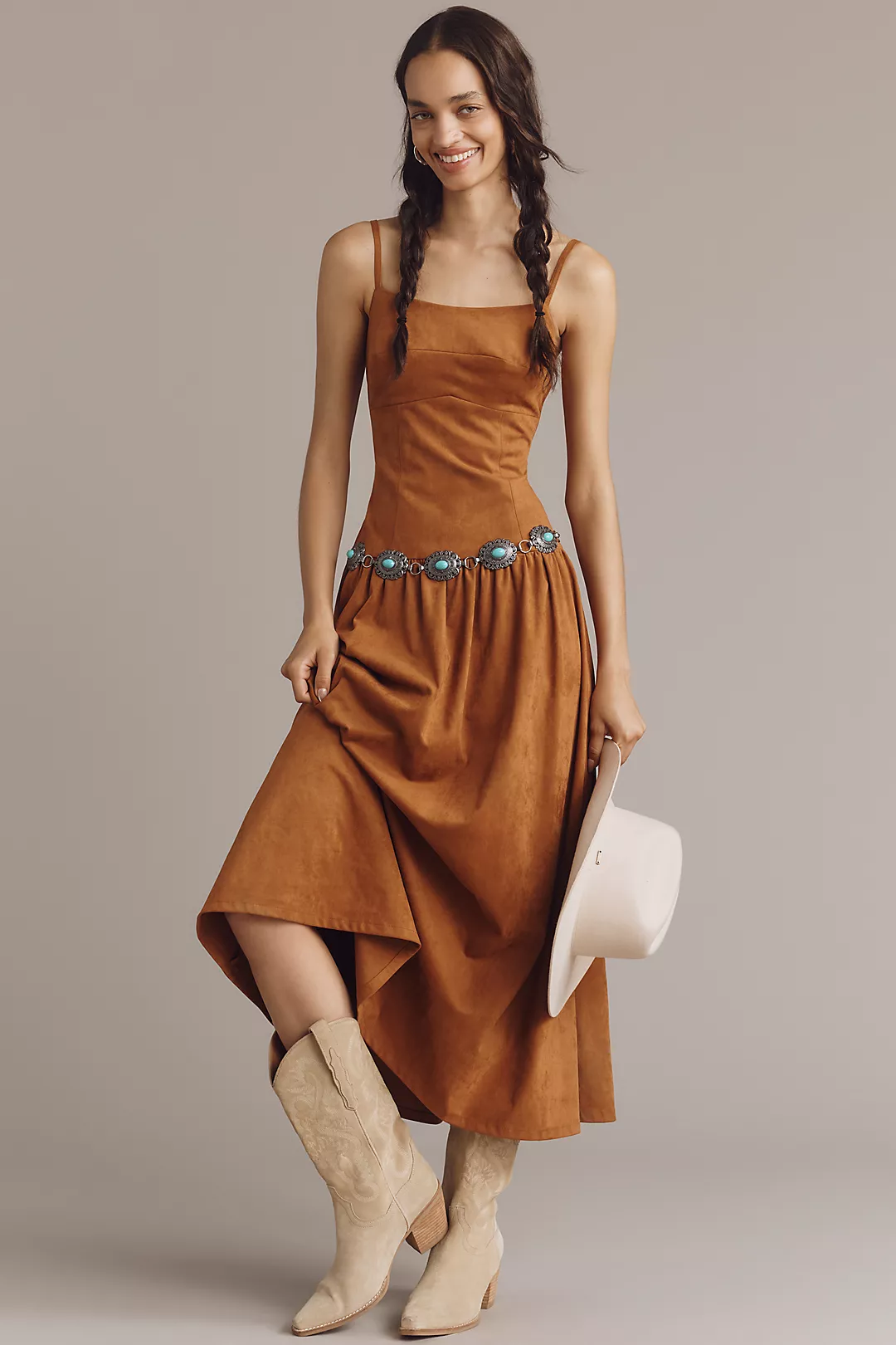 Avec Les Filles Faux-Suede Belted Midi Dress