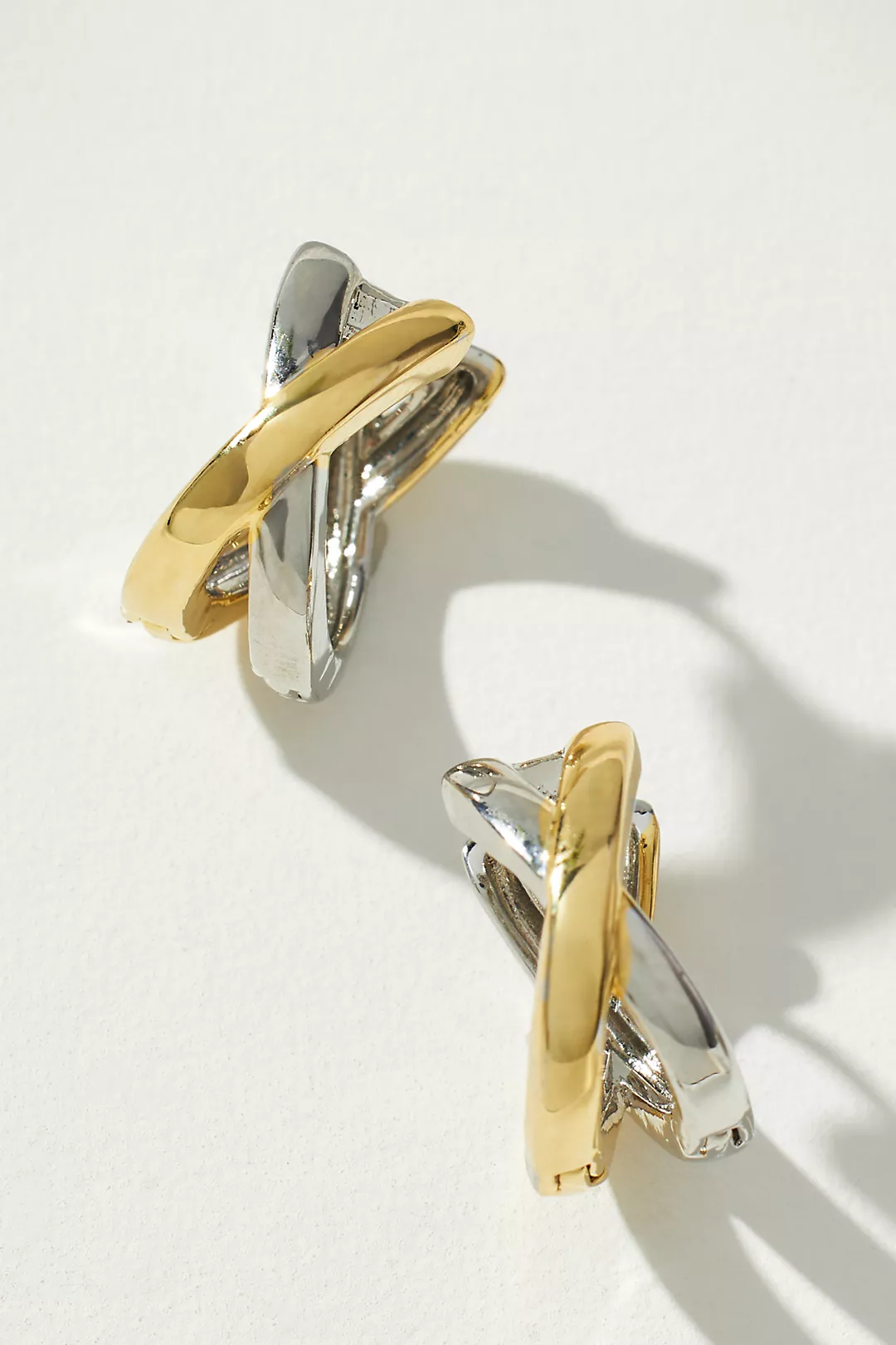 Twisted Mixed Metal Huggie Hoop Earrings