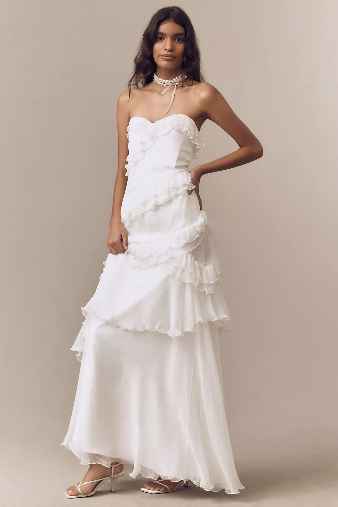 AMUR Harrison Strapless Silk Ruffle Gown
