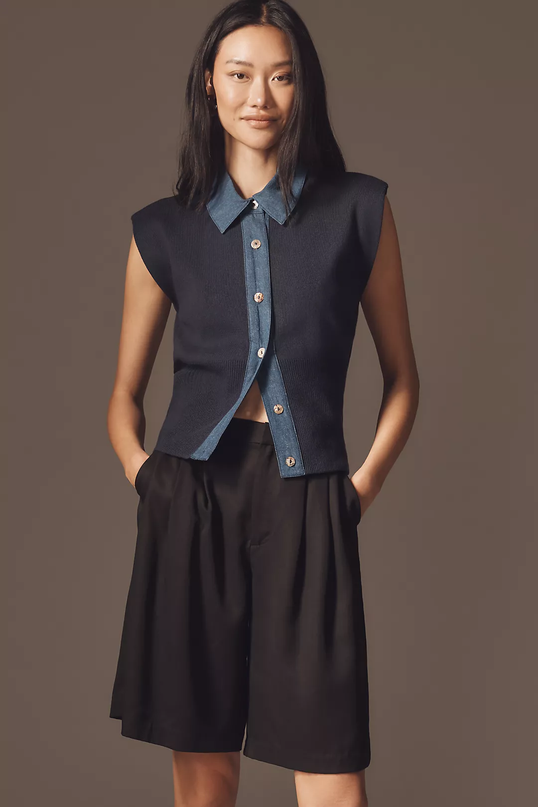 Maeve Collared Denim Muscle Sweater Vest