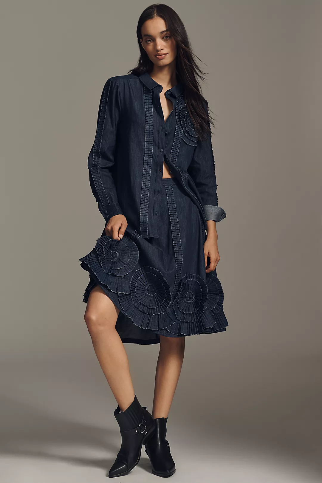 Pilcro Long-Sleeve Rosette Denim Buttondown Shirt