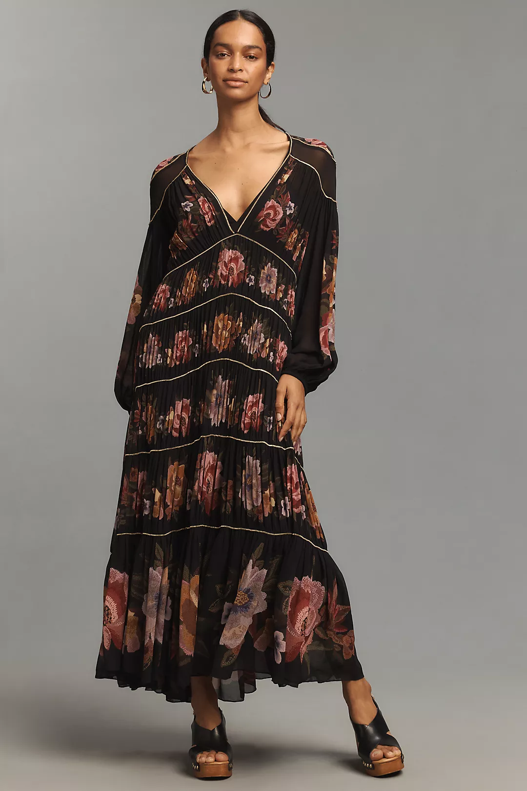 Farm Rio Long-Sleeve V-Neck Maxi Dress