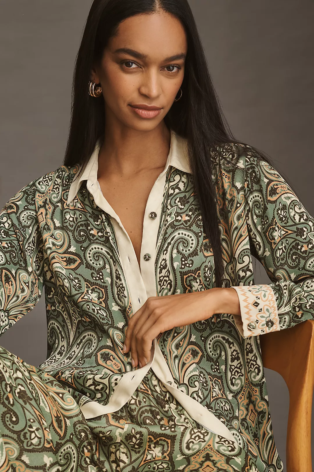 Conditions Apply Blooming Long-Sleeve Collared Blouse