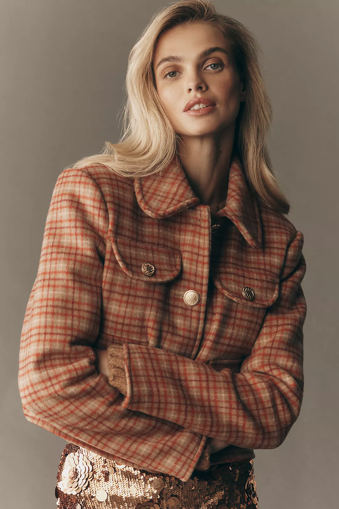 Avec Les Filles Crop Plaid Lady Jacket