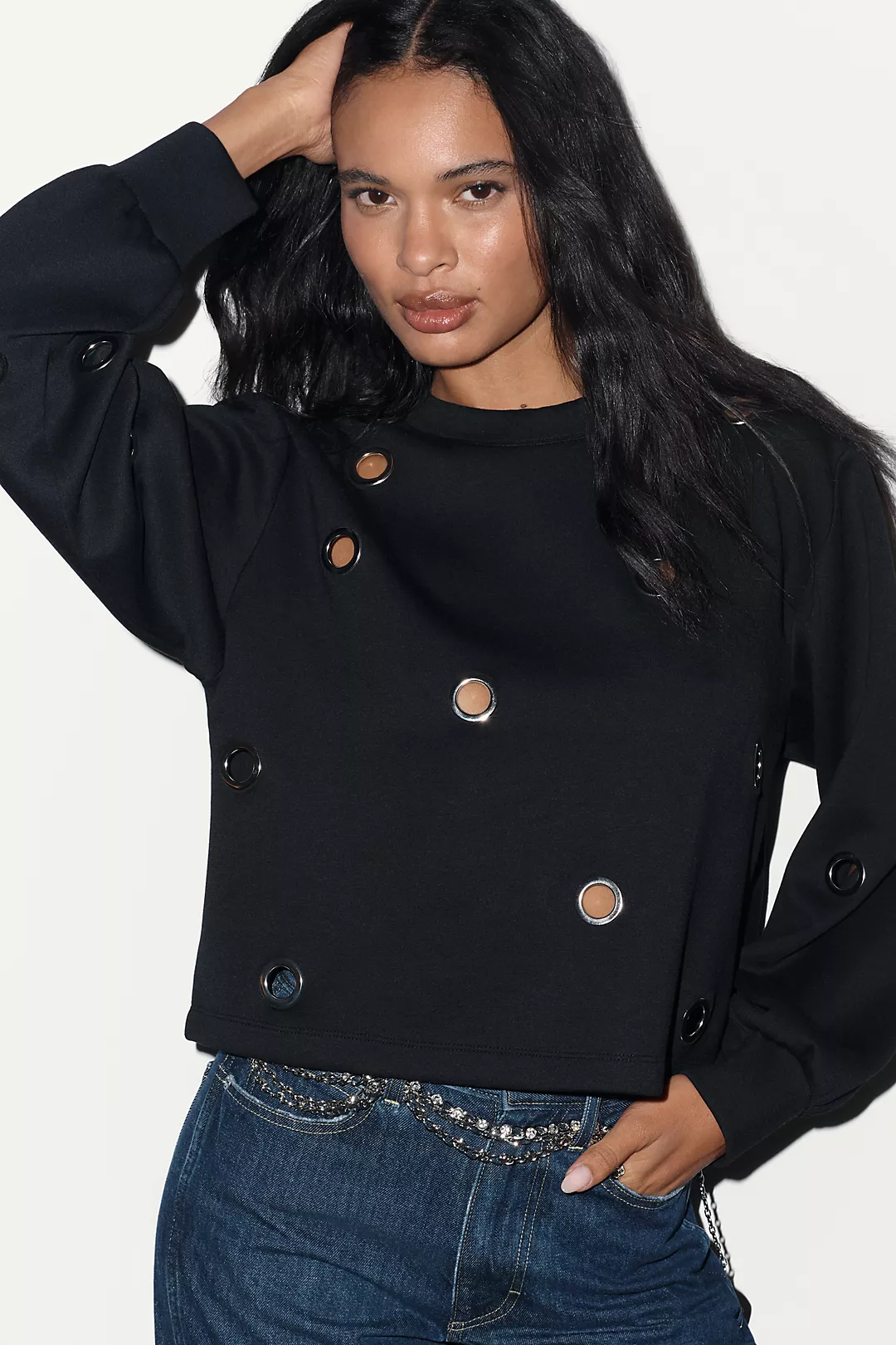 By Anthropologie Crew-Neck Grommet Sweatshirt