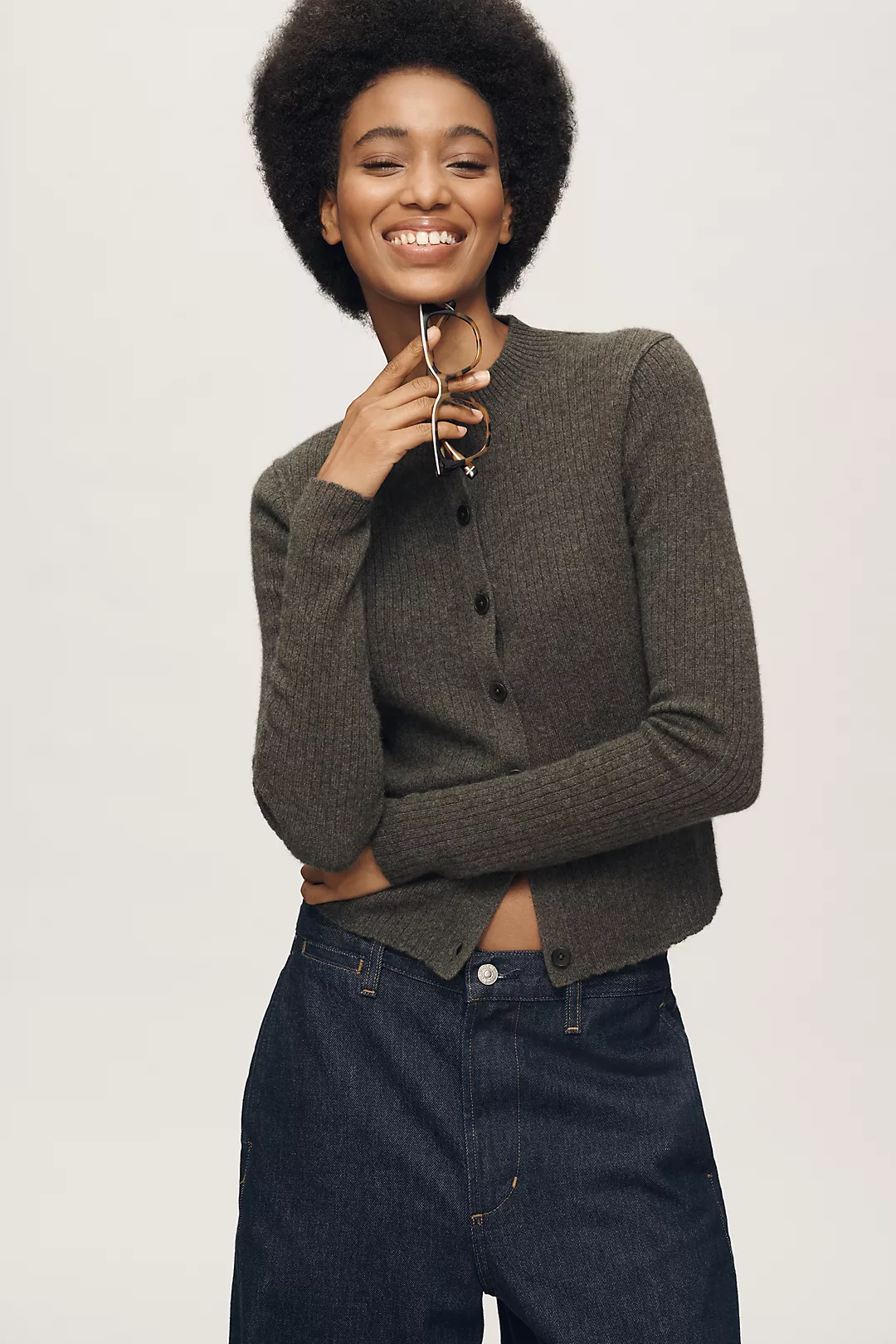 Pilcro Ribbed Cashmere Cardigan Sweater