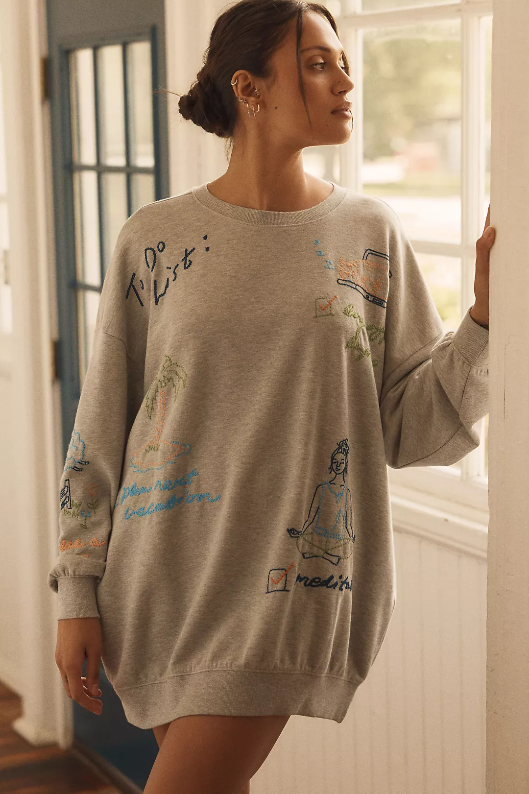 By Anthropologie Embroidered Crew-Neck Sweatshirt