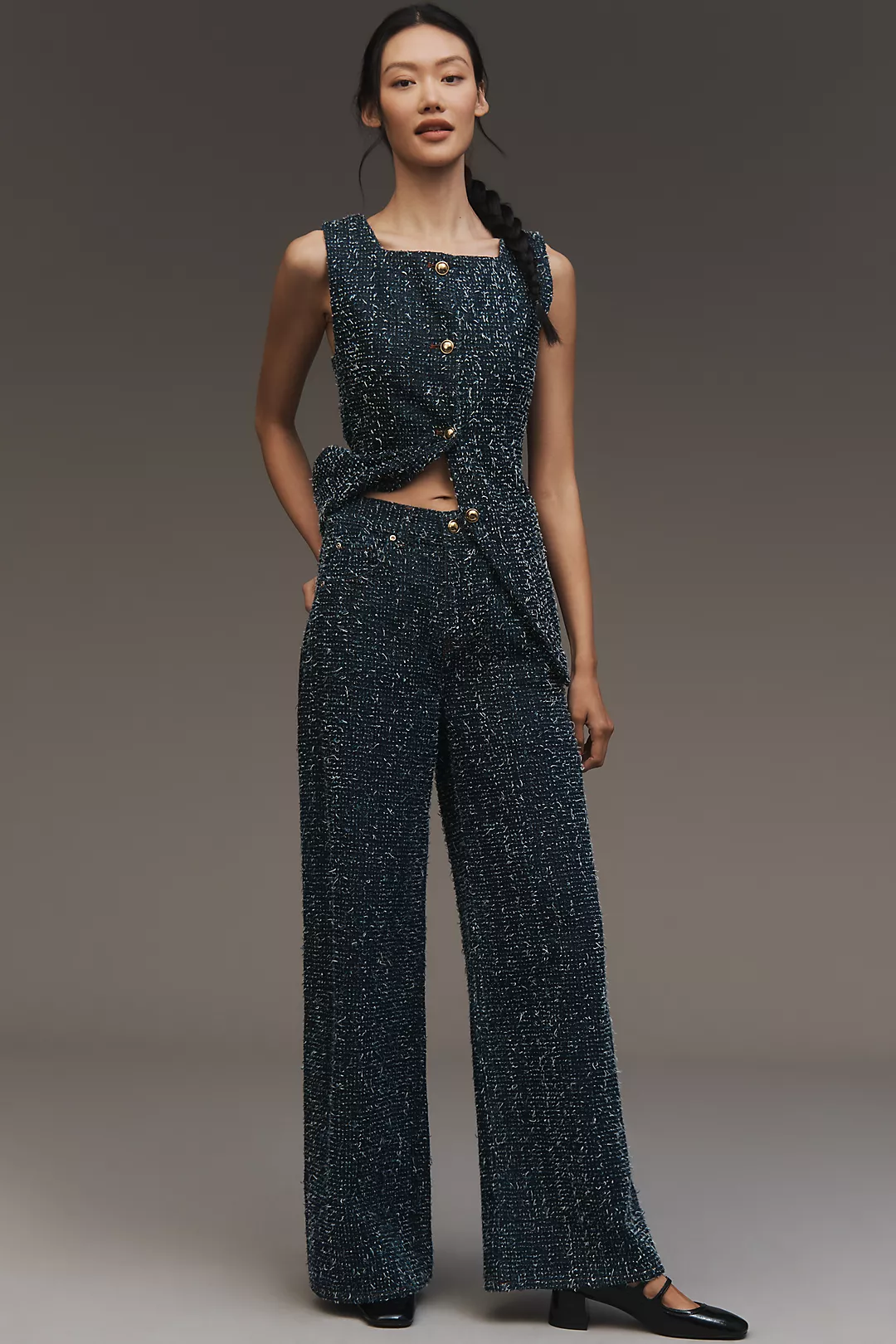 The Skater Needlepoint High-Rise Wide-Leg Jeans by Maeve