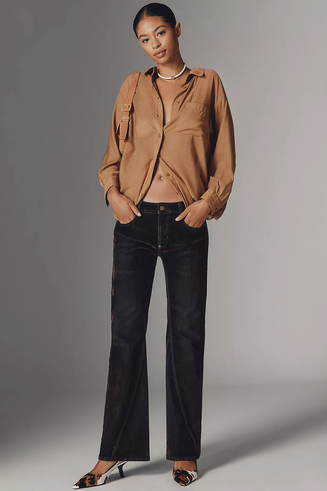 Pilcro Essential Flare Mid-Rise Flocked Jeans