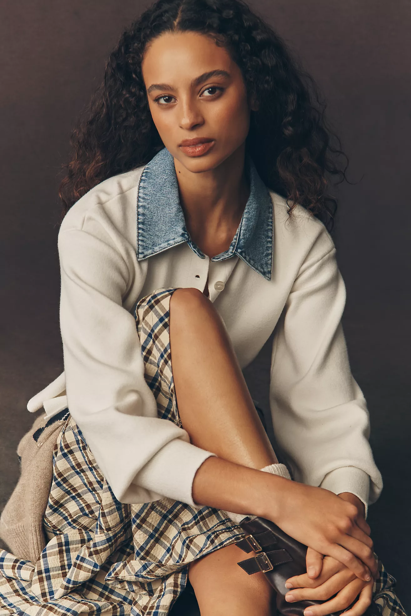 Pilcro Denim Collar Cardigan Sweater