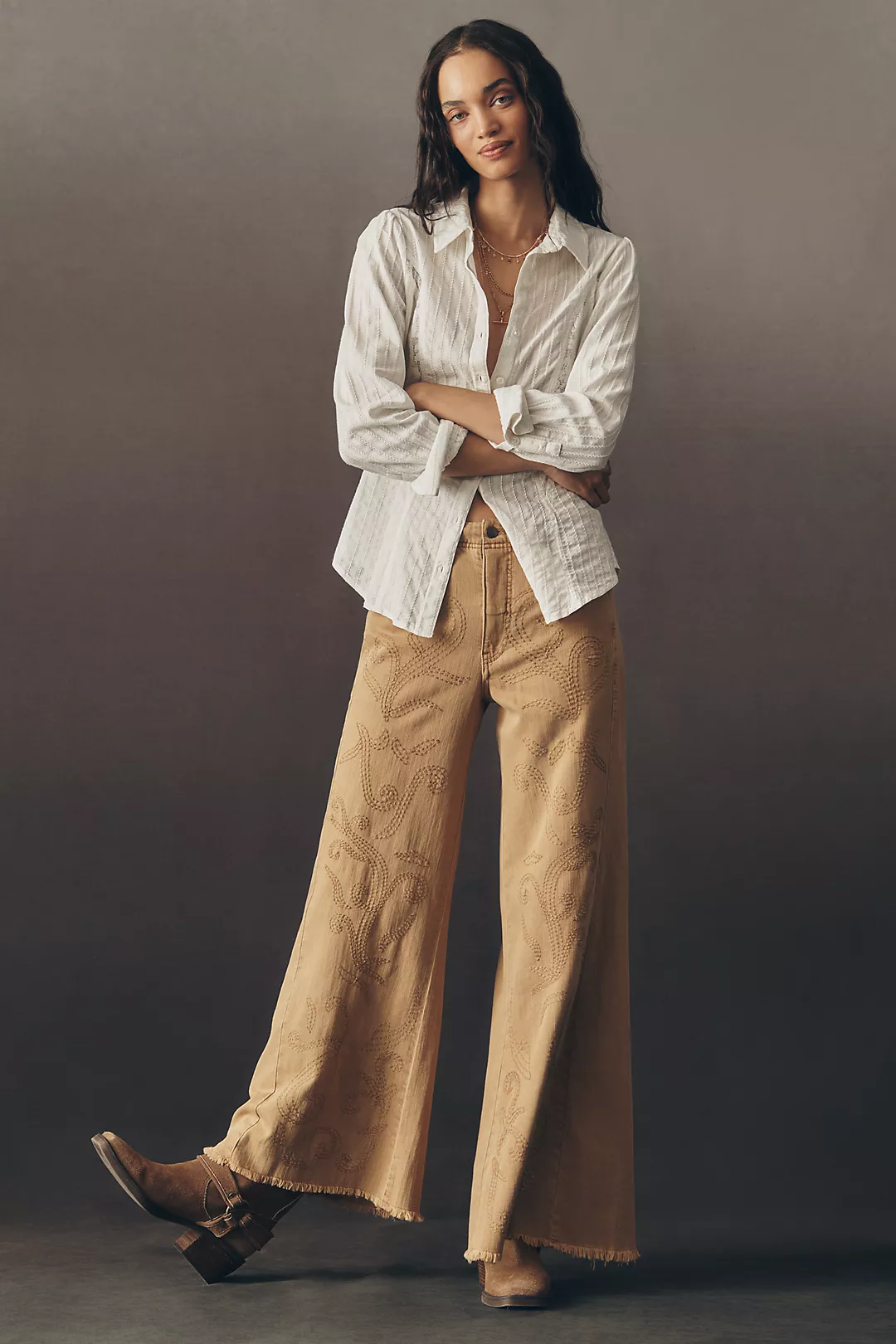 The Adi Embroidered Mid-Rise Flare Jeans by Pilcro
