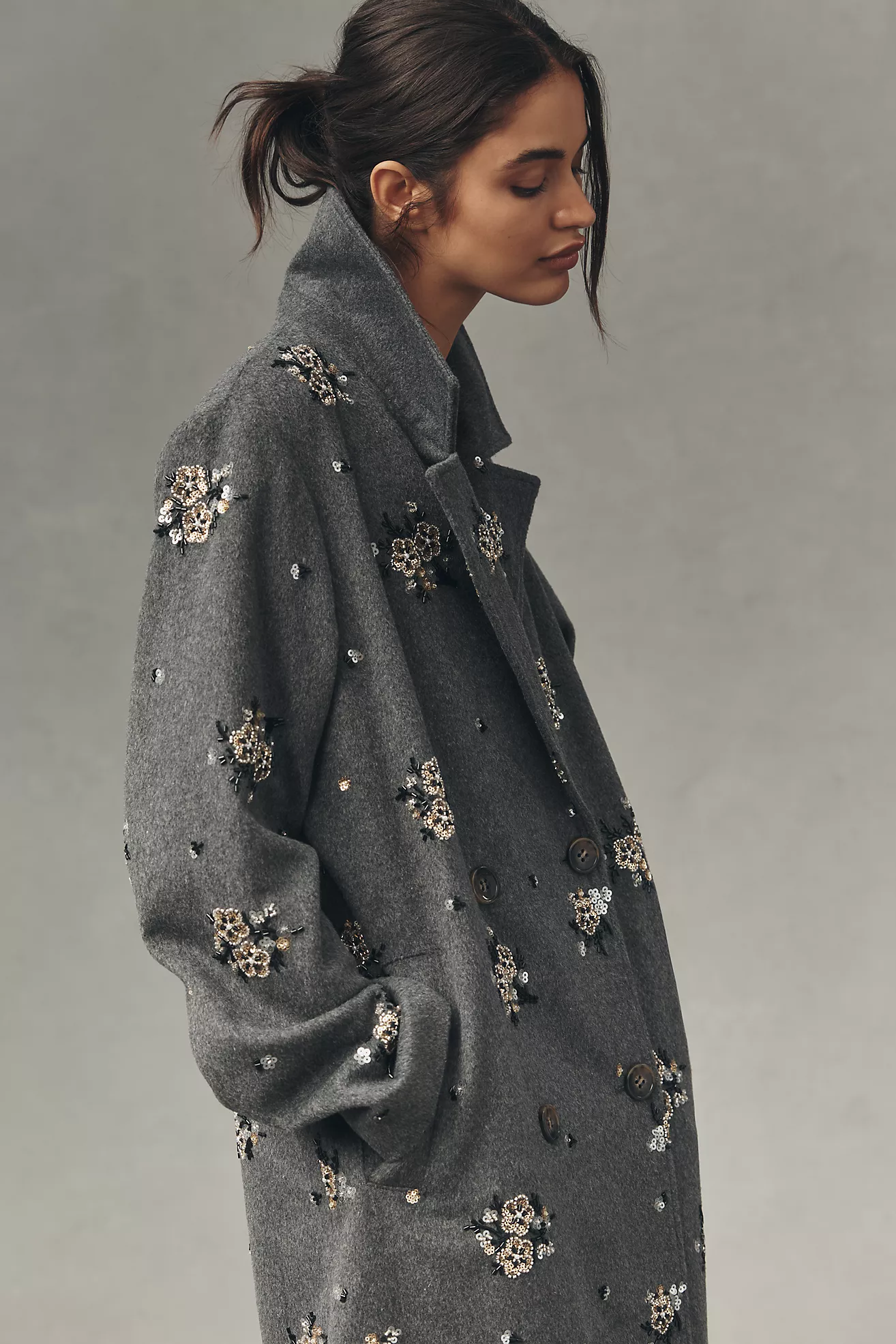 By Anthropologie Sequin Wool Blend Coat
