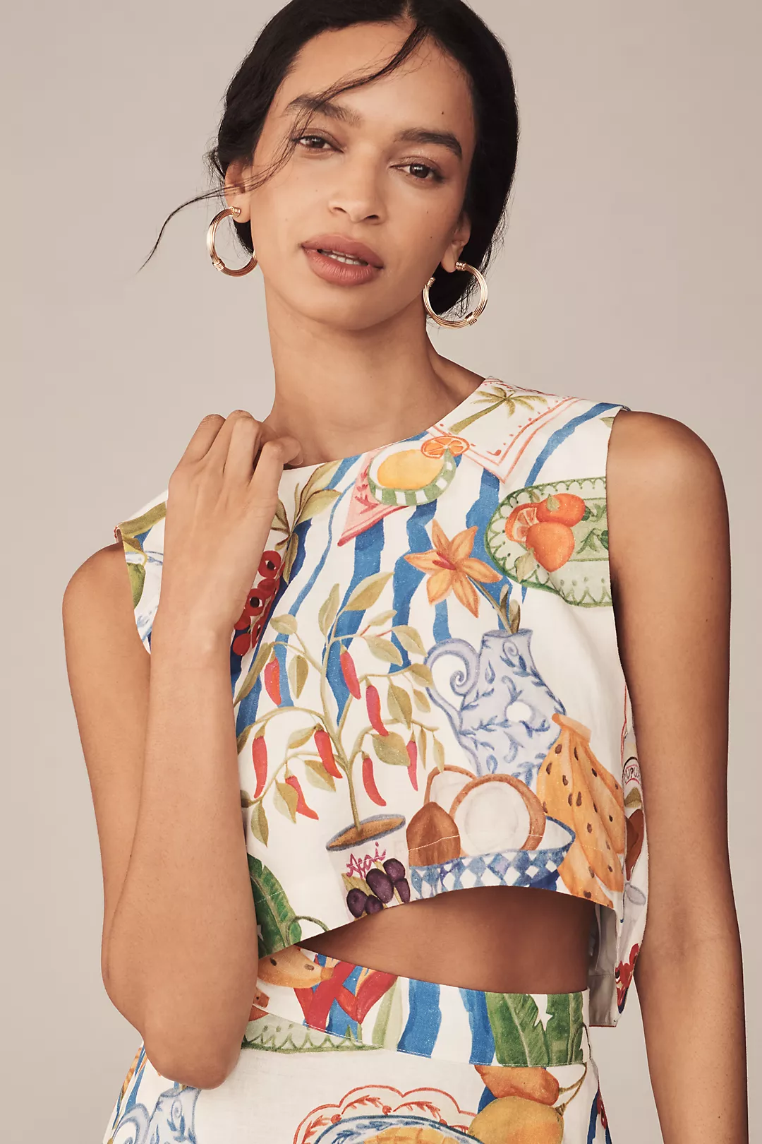 Farm Rio Fresh Table Linen Sleeveless Blouse