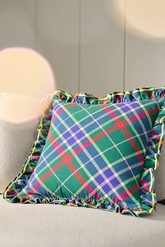 Tartan Cotton Embroidered Ruffle Pillow