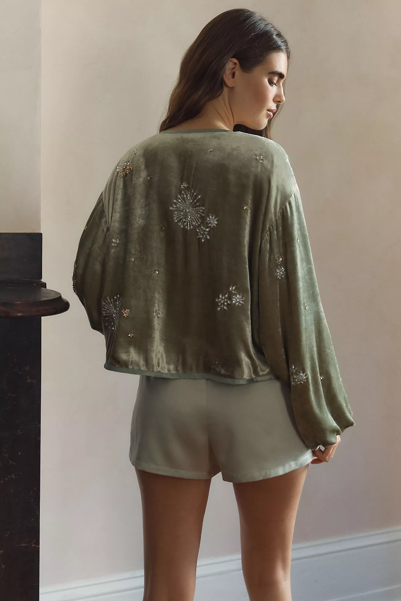 LyreBird Beaded Velvet Cropped  Jacket