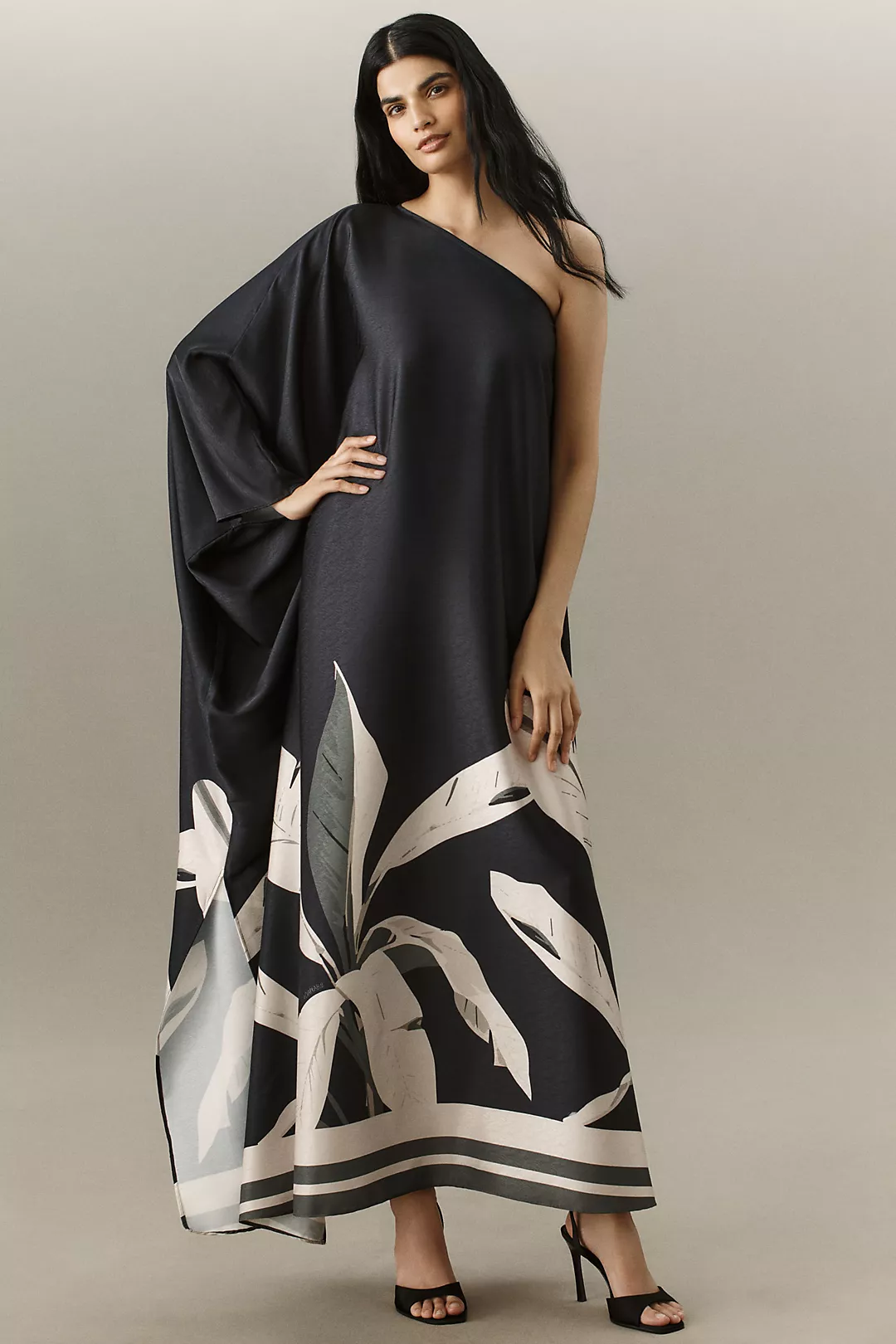 DIARRABLU Satu Printed Long-Sleeve One-Shoulder Maxi Dress