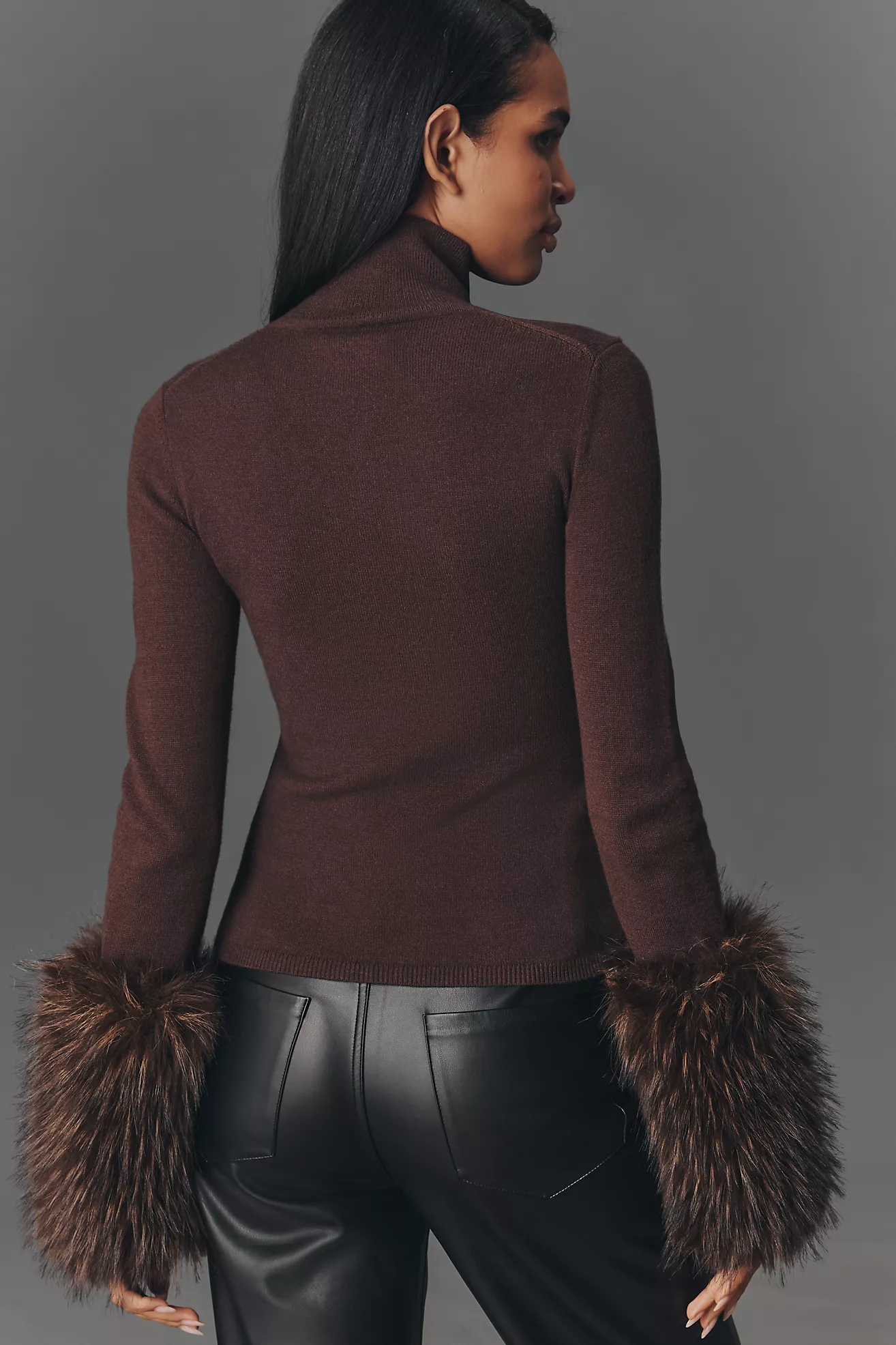 APPARIS Aspen Faux-Fur Cuff Turtleneck Sweater