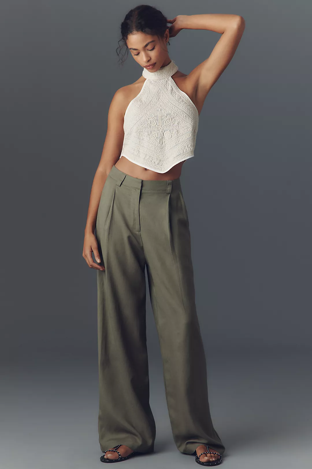 Lioness Petite La Quinta Linen Blend Pleated Pants