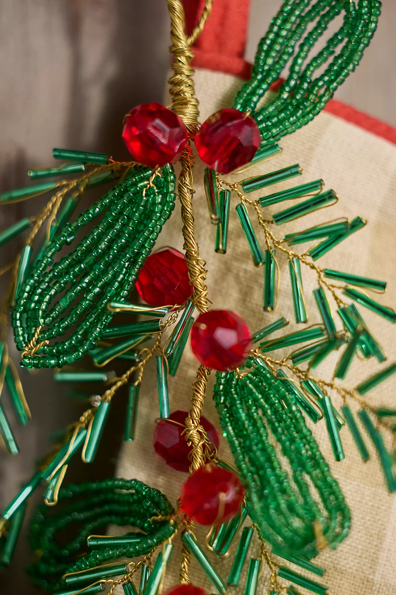 Beaded Mistletoe Charm Ornament
