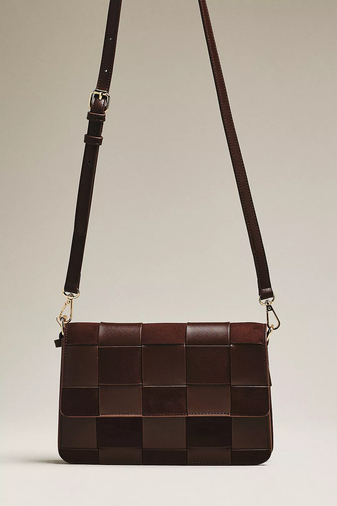 Faux-Suede Woven Shoulder Bag