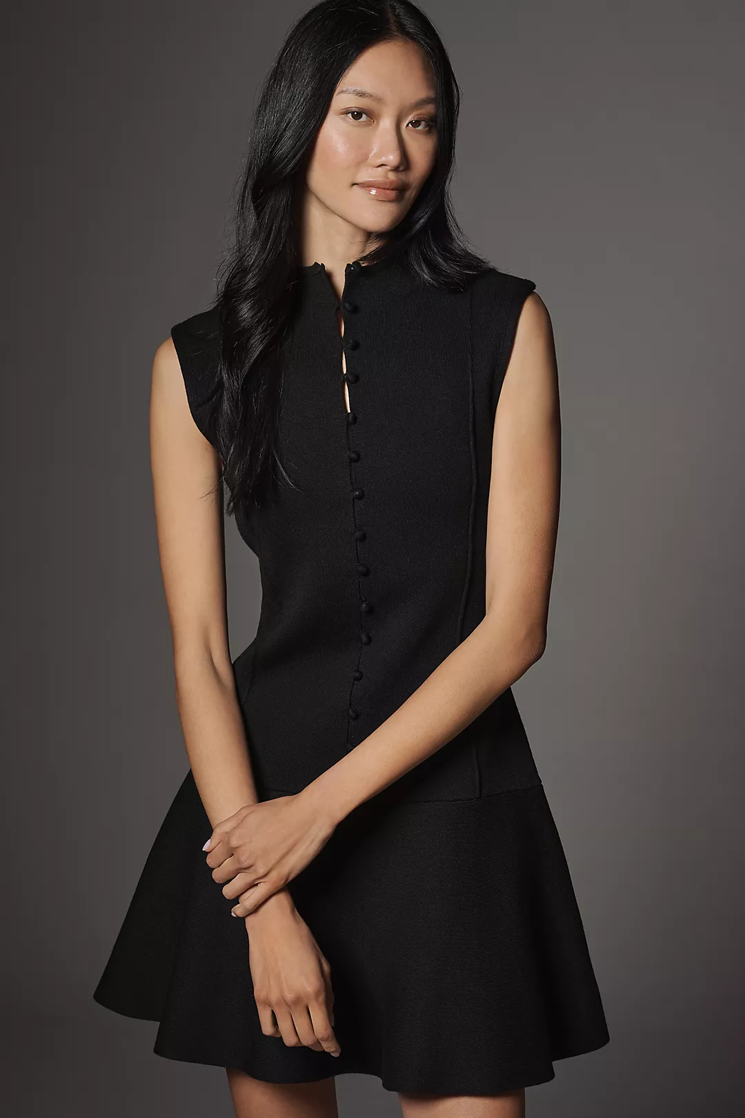 By Anthropologie Mock-Neck Button-Front Sweater Mini Dress