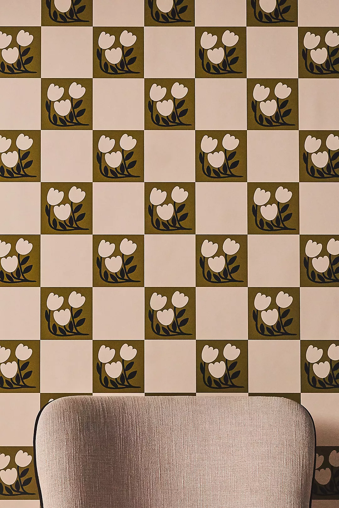 Blossom Bliss Floral Geometric Checkered Wallpaper