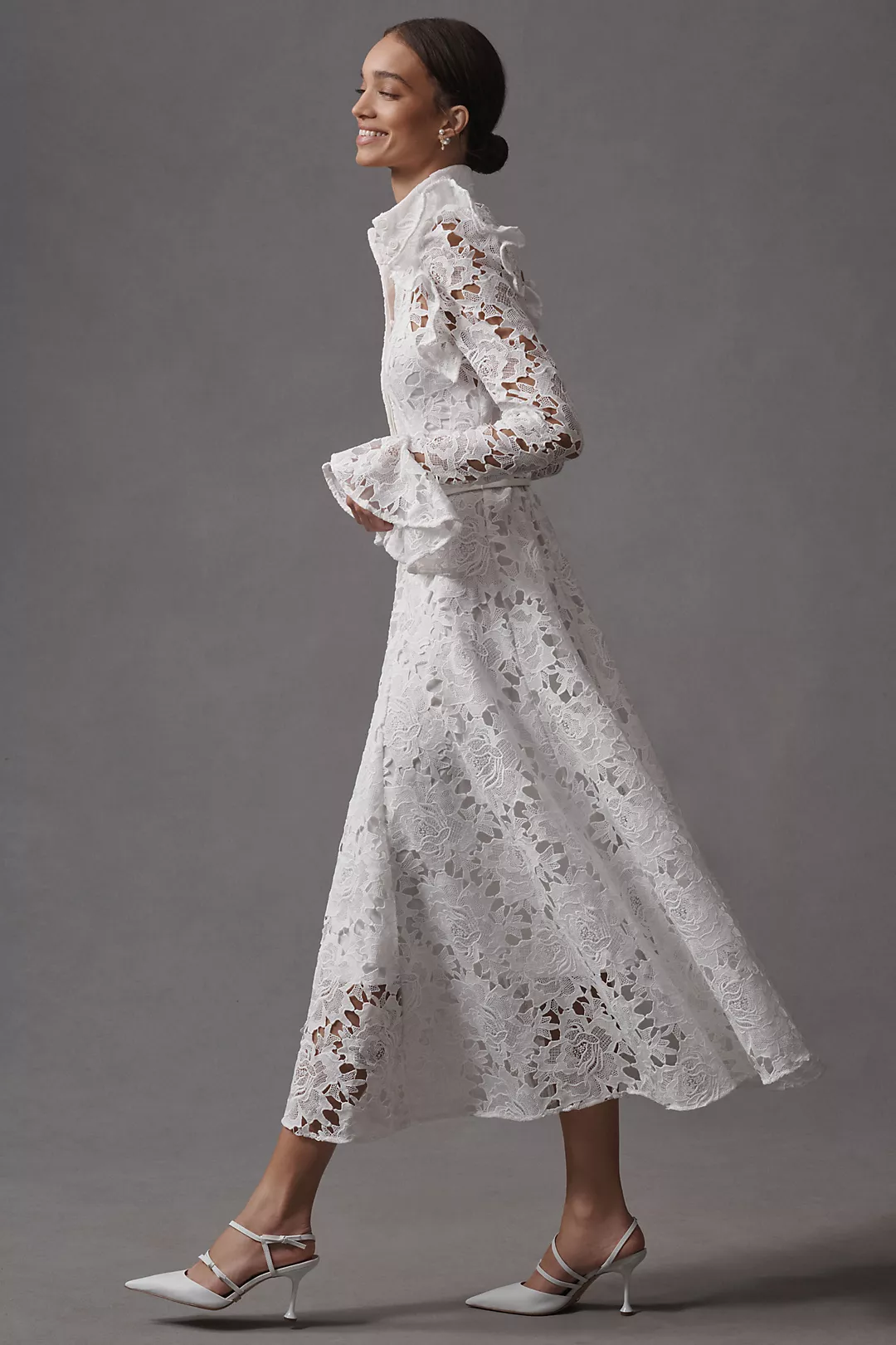 LEO LIN Aliyah Lace Butterfly-Sleeve Midi Dress