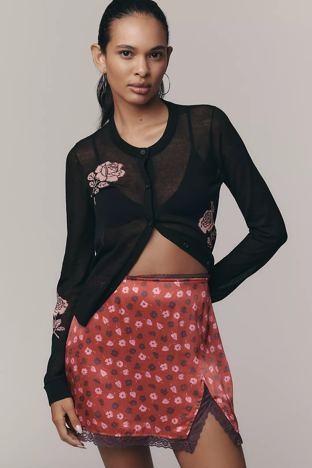 Maeve Semi-Sheer Floral Cardigan Sweater