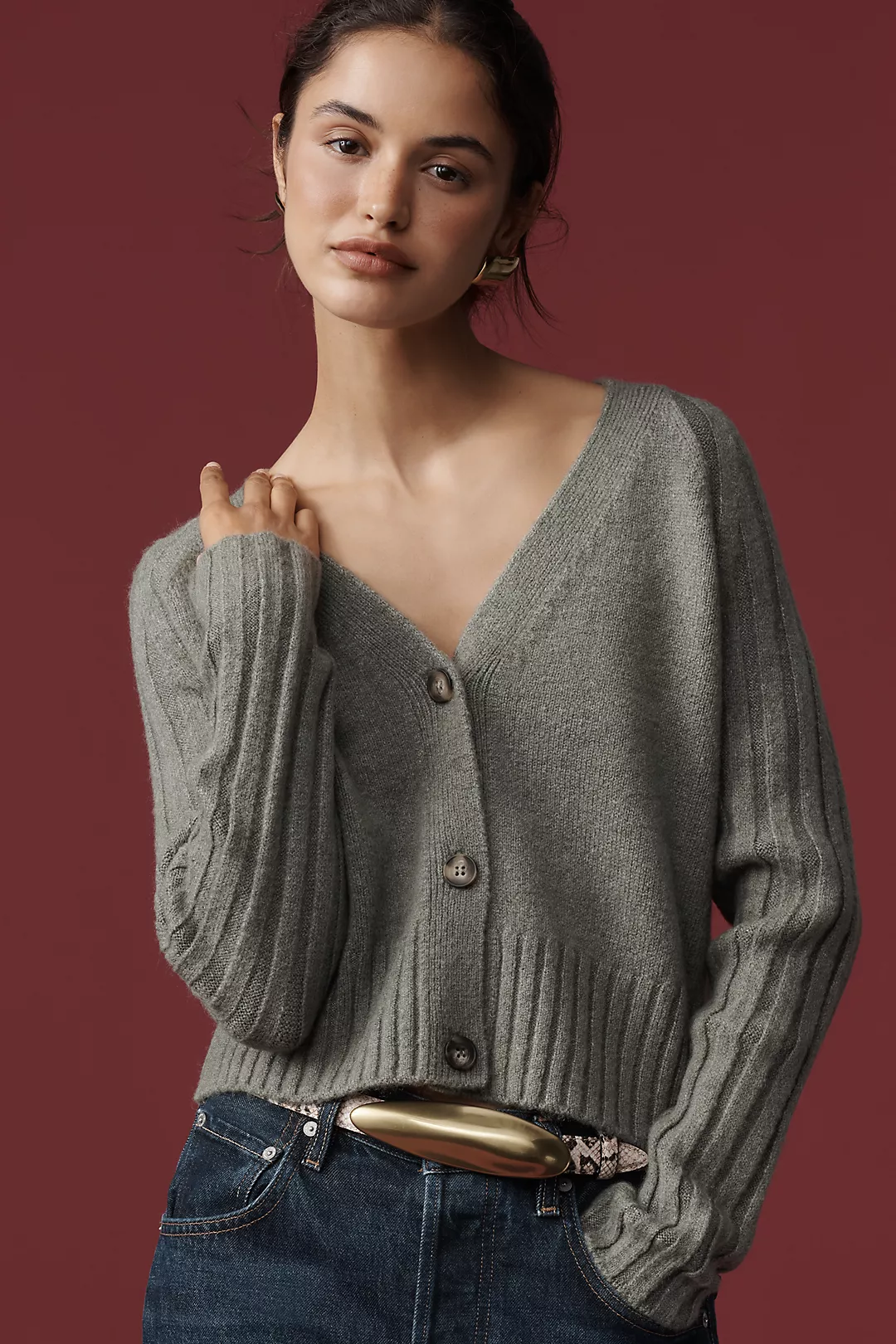 By Anthropologie Ribbed Sleeve Cardigan Sweater
