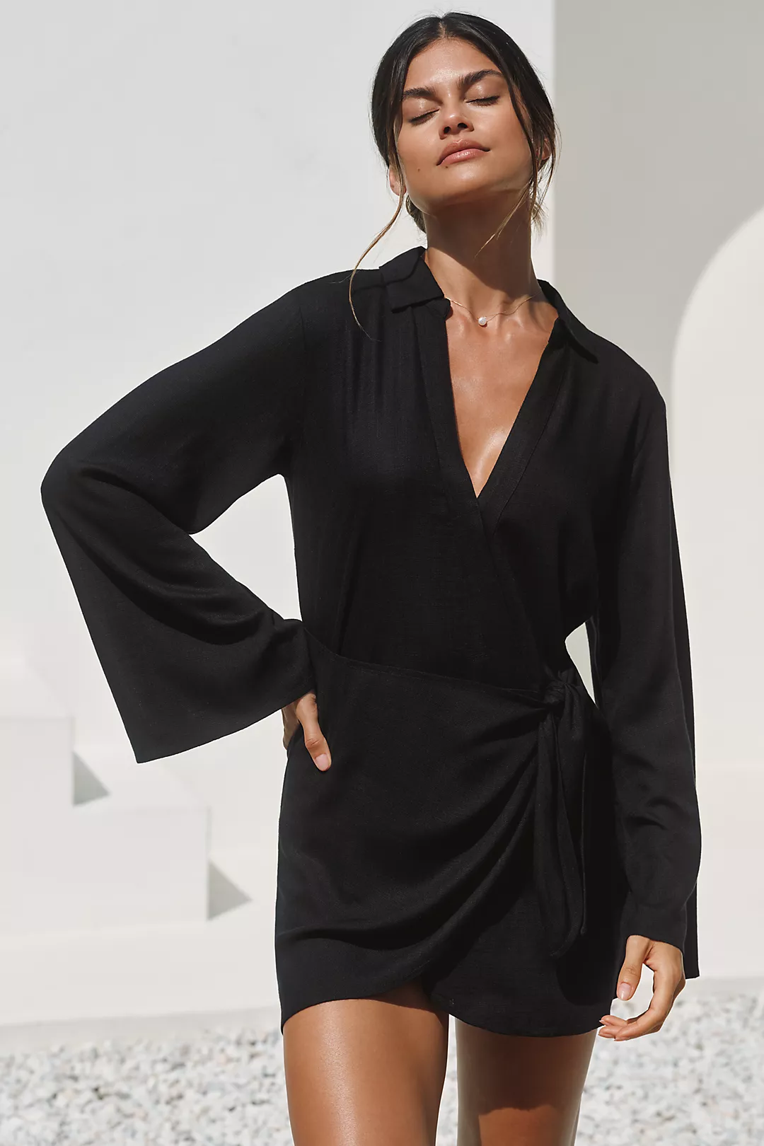 LSPACE Las Palmas Long-Sleeve Wrap Mini Dress