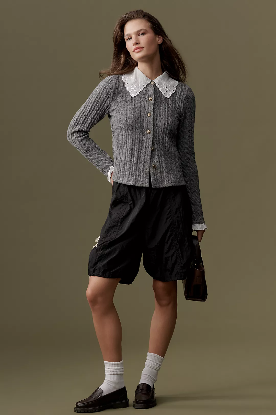 Maeve Lace-Collar Cardigan Sweater
