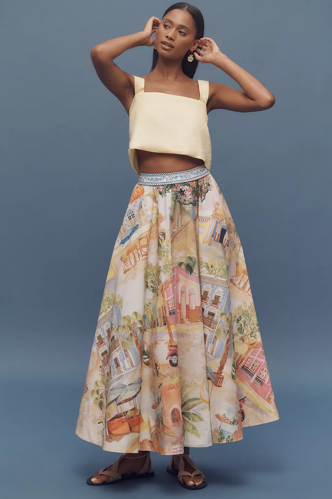 Farm Rio Aracati Printed Poplin Midi Skirt