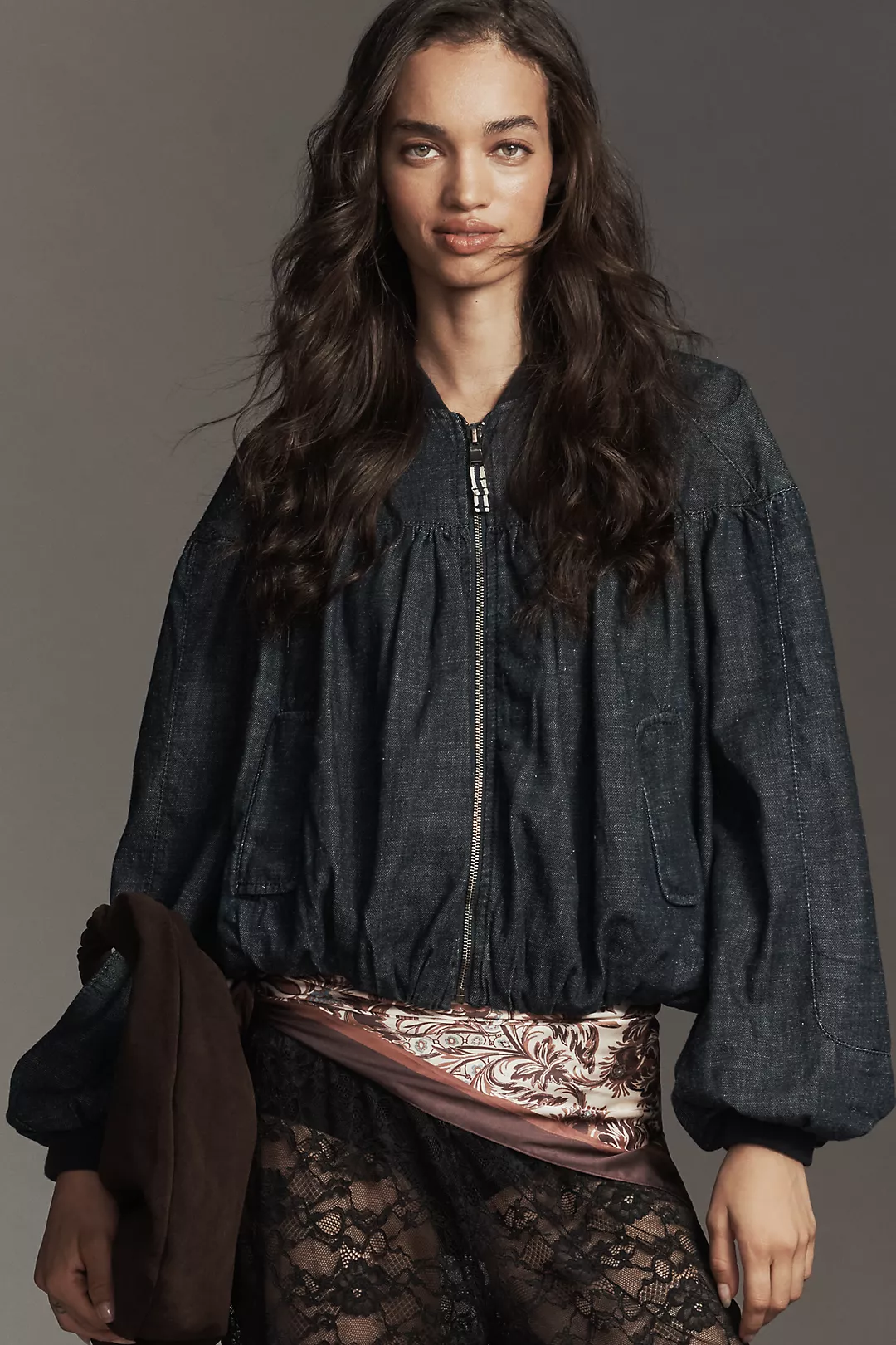 By Anthropologie Denim Bubble Bomber Jacket