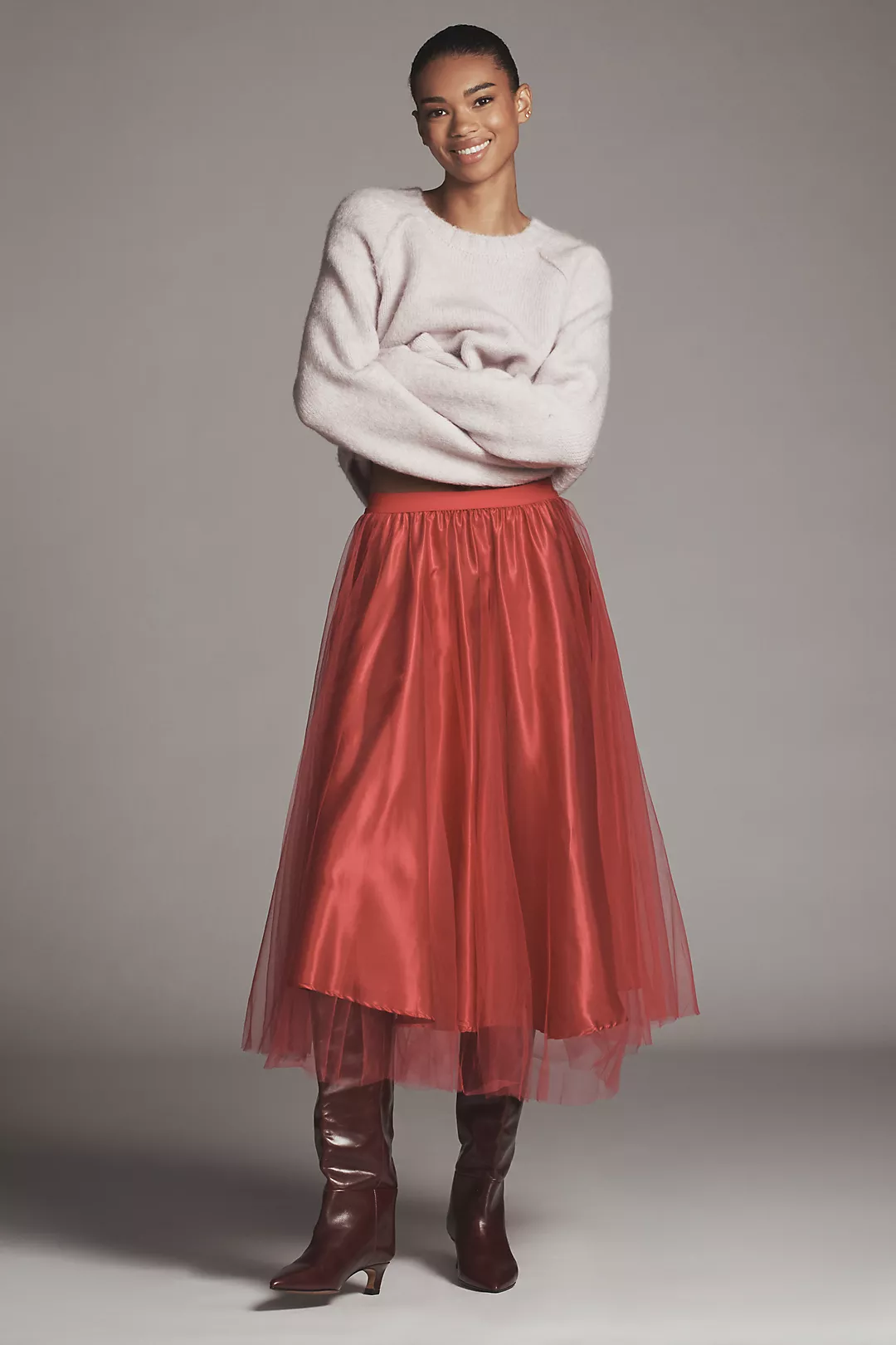 Maeve Crinkled Tulle Midi Skirt