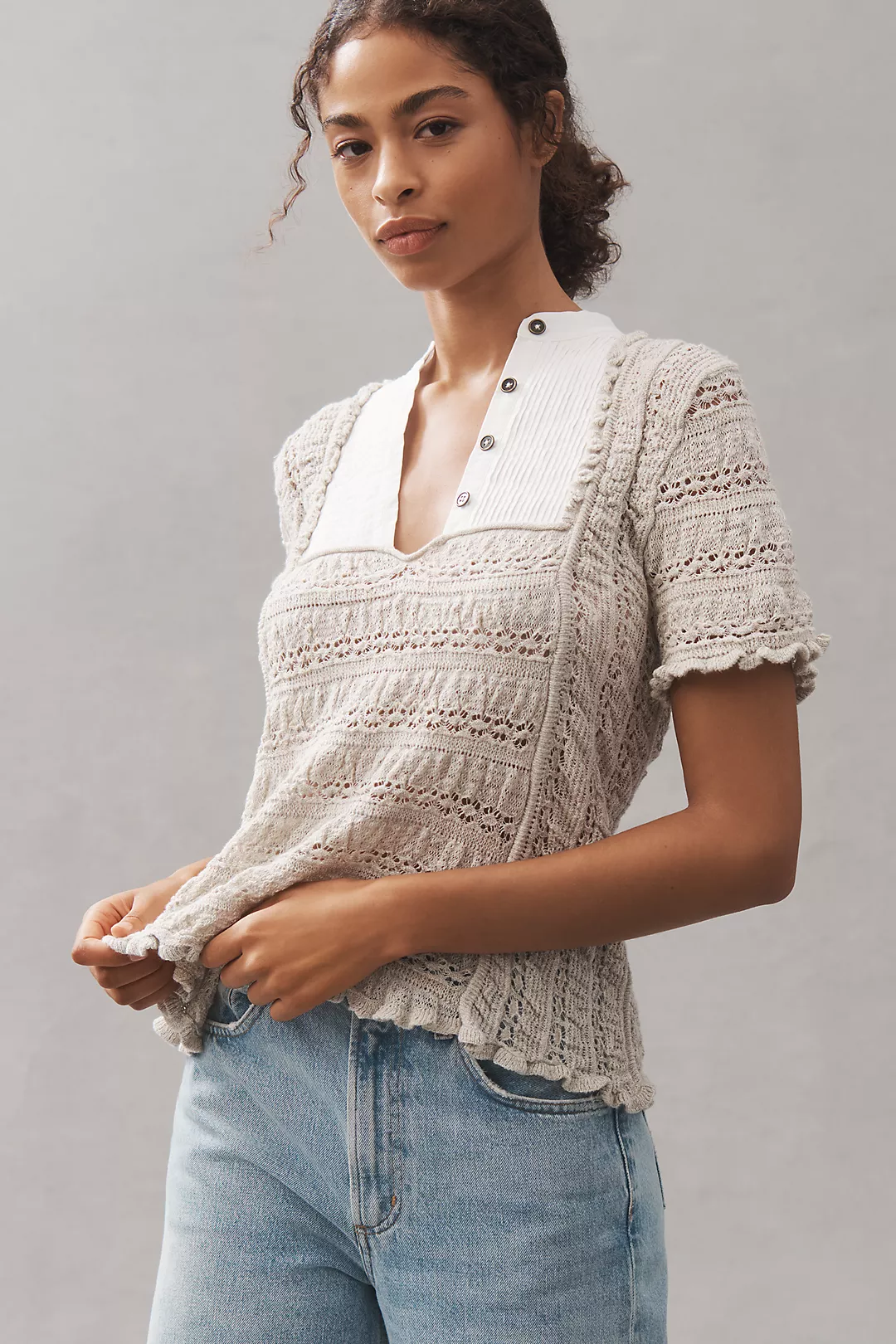 By Anthropologie Pointelle Sweater Tee