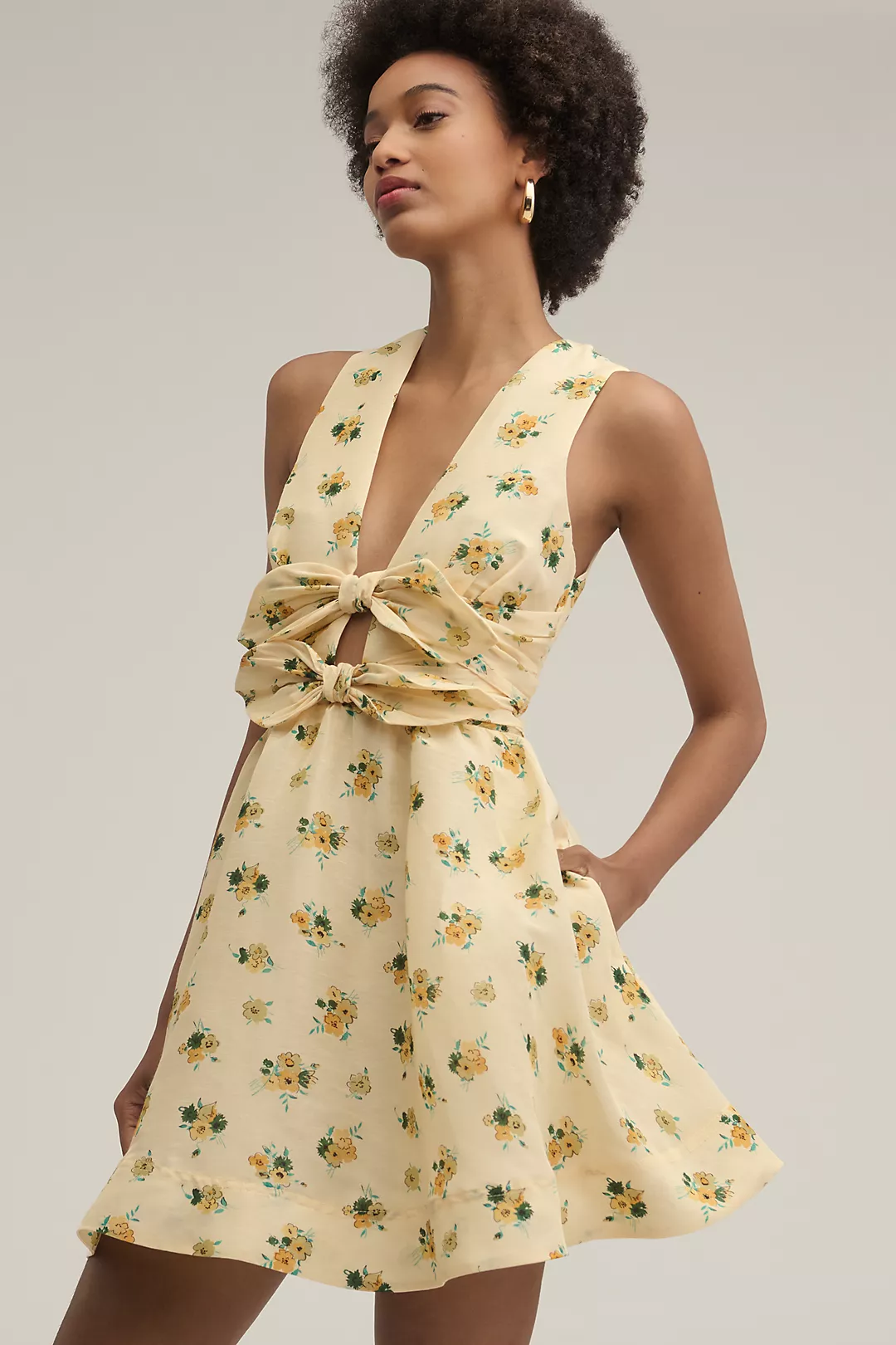 Lovaan Delilah Linen Silk Bow Mini Dress