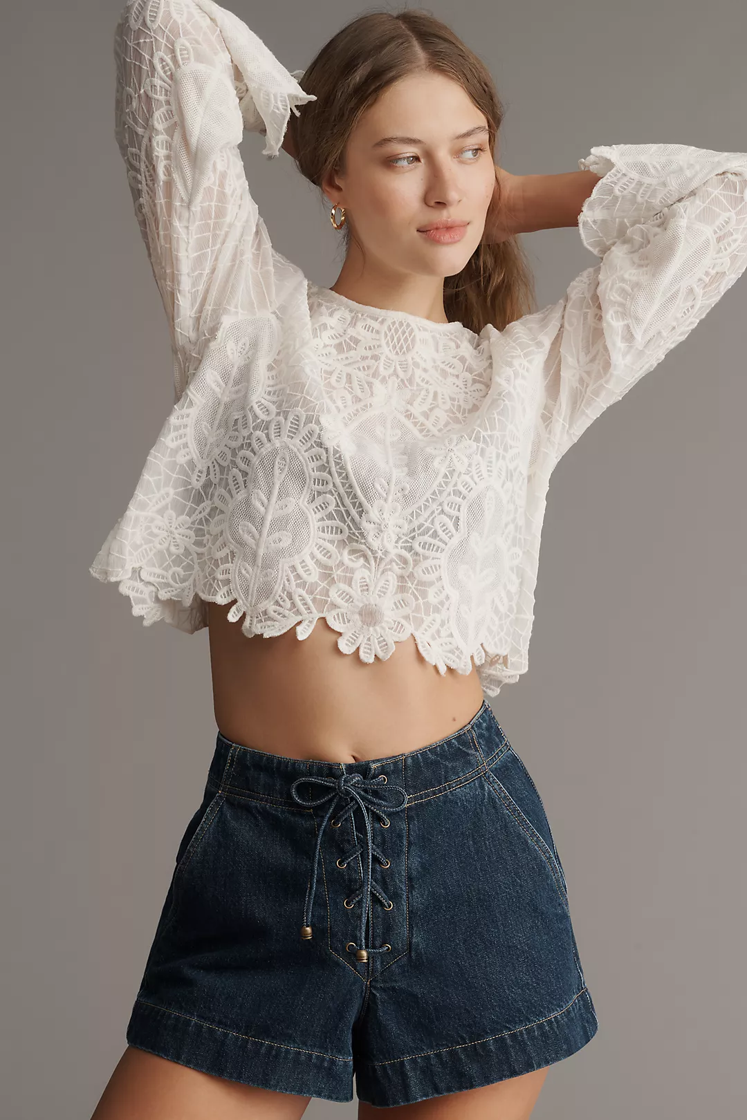 KIVARI Joelle Denim Lace-Up Shorts