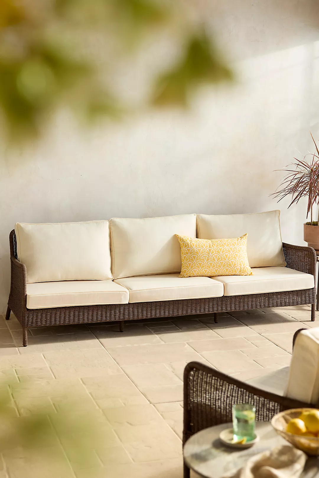 Harbor All Weather Wicker Three Seat Sofa, White Cushions